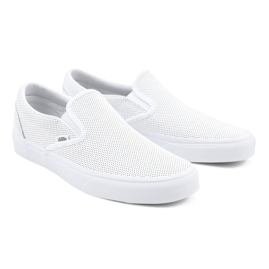 Men's Vans Perf Leather Classic Slip-On Shoes India - White [KS1704852]